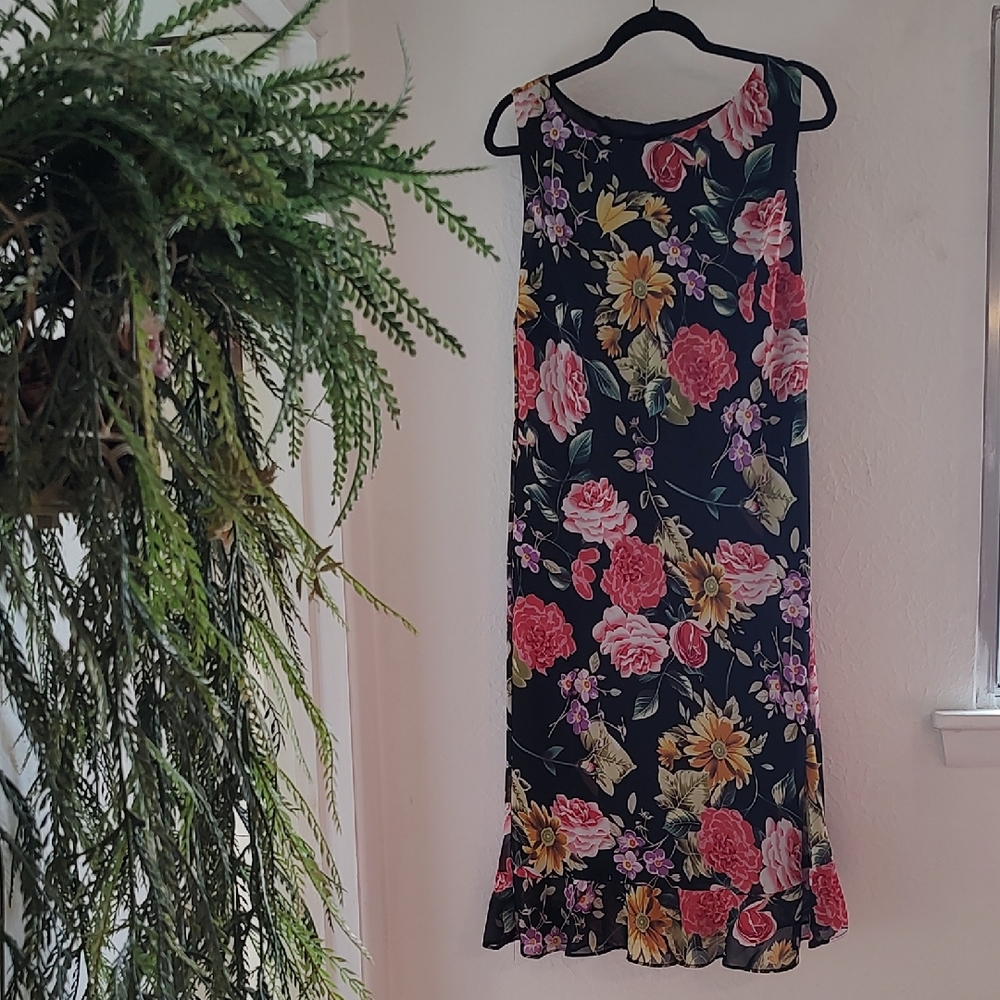 Floral Print Navy Maxi Dress with Ruffle Hem